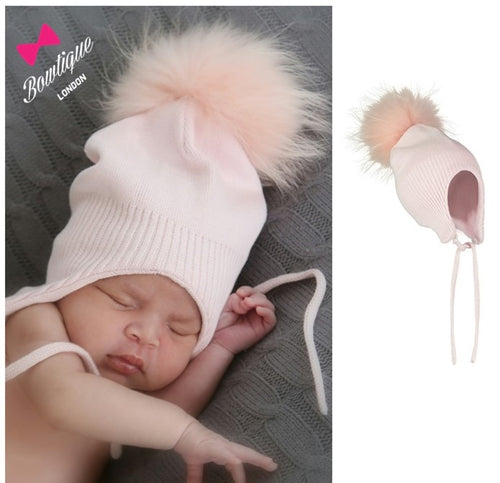 Baby Pompom Chin Tie Hat by Bowtique London