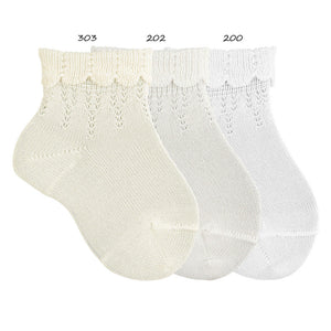 202  Cream (Off White) - Ceremony sock with Fold Over Cuff