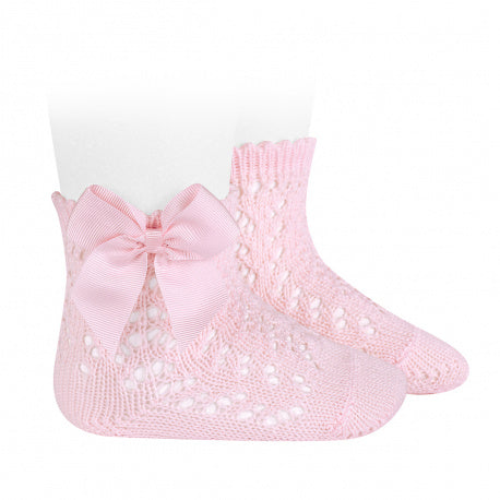 500 Pink Openwork short socks with bow