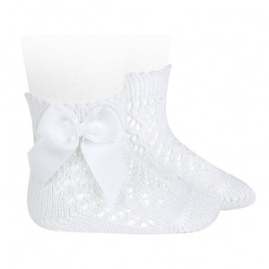 200 White Openwork short socks with bow