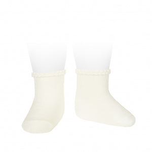 303 Beige (cream)  - Short Sock Patterned Cuff